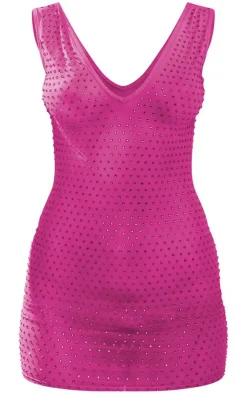 Diamante Mesh V Neck Open Back Bodycon Dress-PrettyLittleThing Online