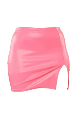 Faux Leather Split Front Mini Skirt-PrettyLittleThing New