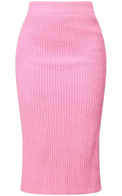 Clearance PrettyLittleThing Fitted Knit Midi Skirt Hot Pink