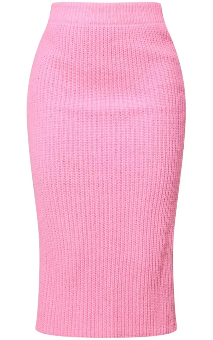 Clearance PrettyLittleThing Fitted Knit Midi Skirt Hot Pink