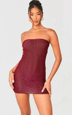 Glitter Plisse Bandeau Lettuce Hem Bodycon Dress-PrettyLittleThing New