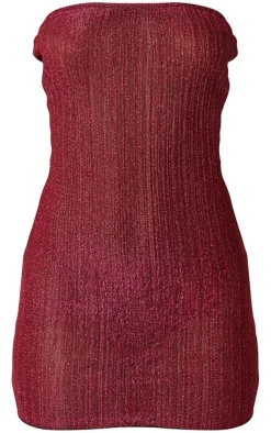 Glitter Plisse Bandeau Lettuce Hem Bodycon Dress-PrettyLittleThing New