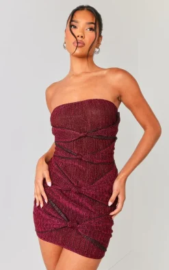 Glitter Plisse Knot Detail Bandeau Bodycon Dress-PrettyLittleThing Best