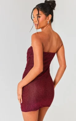 Glitter Plisse Knot Detail Bandeau Bodycon Dress-PrettyLittleThing Best