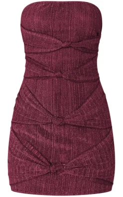 Glitter Plisse Knot Detail Bandeau Bodycon Dress-PrettyLittleThing Best
