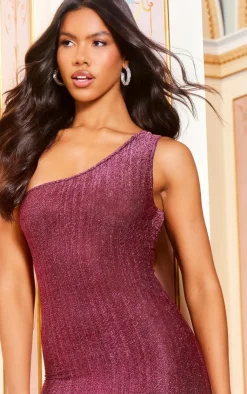Glitter Plisse One Shoulder Bodycon Dress-PrettyLittleThing Online