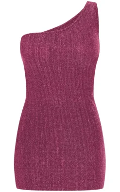 Glitter Plisse One Shoulder Bodycon Dress-PrettyLittleThing Online