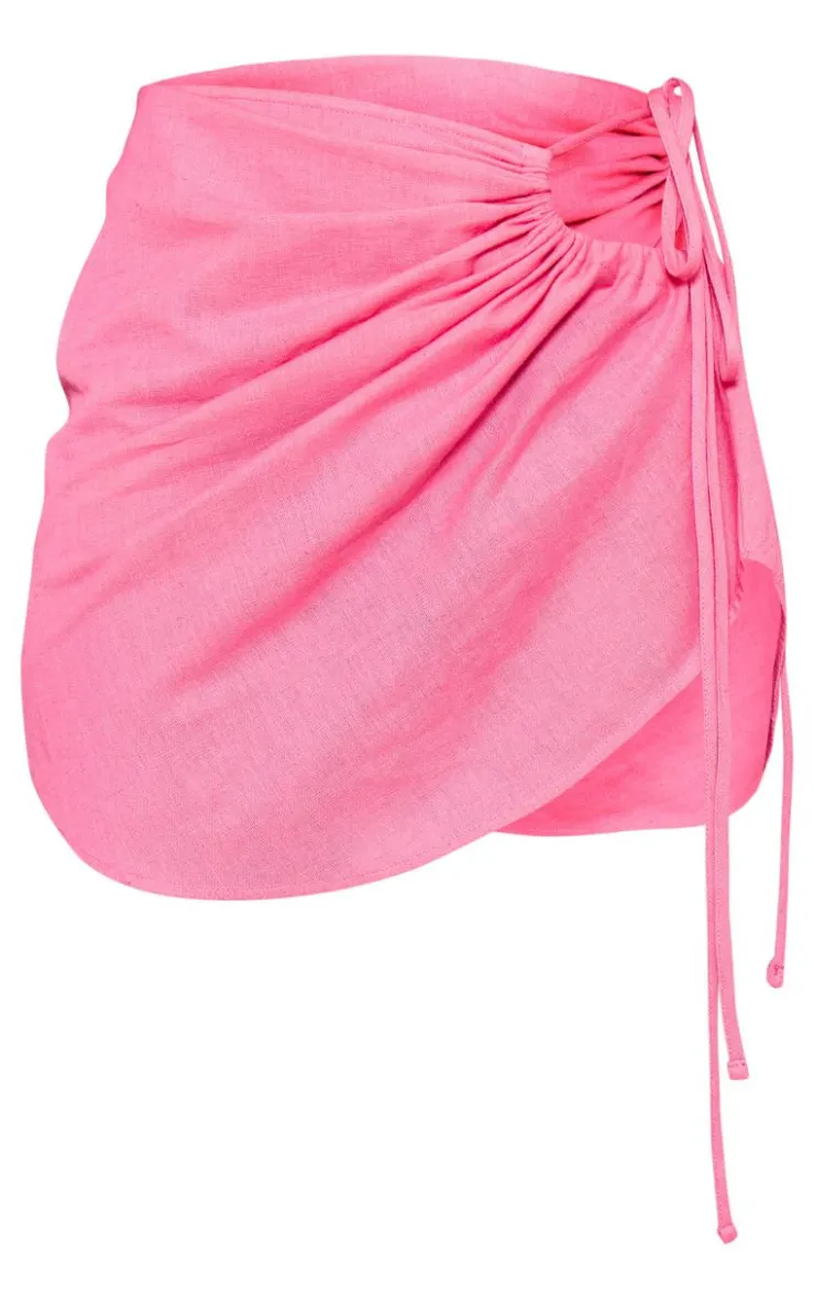 Best PrettyLittleThing Linen Look Ruched Detail Mini Skirt Hot Pink
