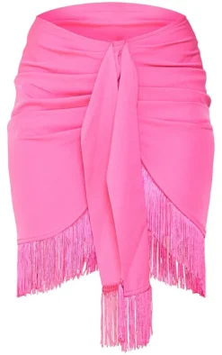 Hot Pink Ombre Print Woven Tassel Wrap Skirt