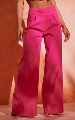 Online PrettyLittleThing Pleated Waistband Extreme Wide Leg Pants Hot Pink
