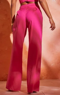 Online PrettyLittleThing Pleated Waistband Extreme Wide Leg Pants Hot Pink