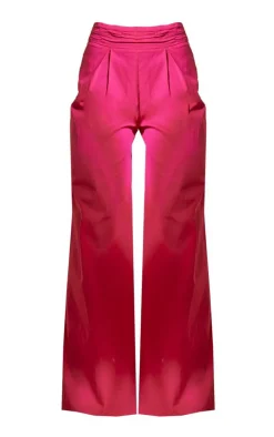 Online PrettyLittleThing Pleated Waistband Extreme Wide Leg Pants Hot Pink