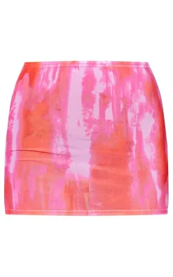 Clearance PrettyLittleThing Print Low Rise Slinky Micro Mini Skirt Hot Pink