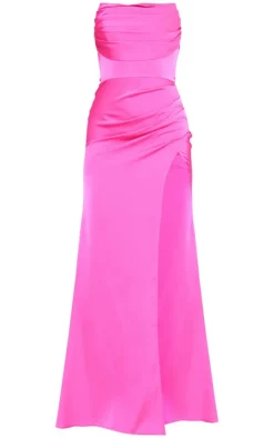 Satin Bandeau Corset Ruched Maxi Dress-PrettyLittleThing Online