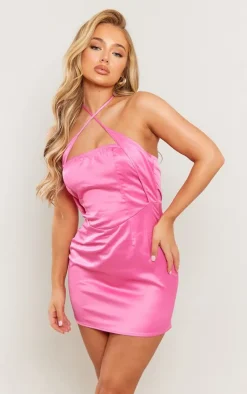 Satin Cross Neck Detail Bodycon Dress-PrettyLittleThing Best