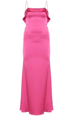 Satin Draped Frill Back Detail Maxi Dress-PrettyLittleThing Outlet
