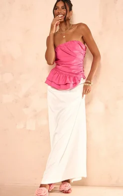 PrettyLittleThing Sleeveless Tops*Satin Extreme Ruched Bandeau Top