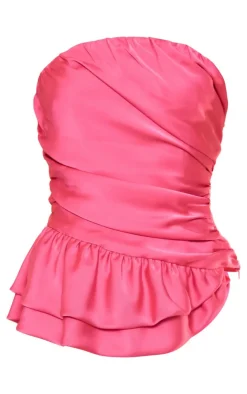 PrettyLittleThing Sleeveless Tops*Satin Extreme Ruched Bandeau Top