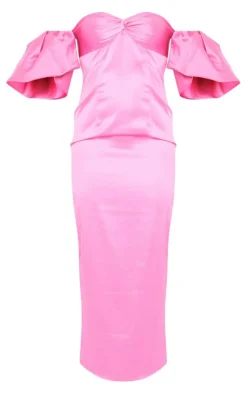 Satin Knot Bust Puff Sleeve Bardot Midaxi Dress-PrettyLittleThing Best