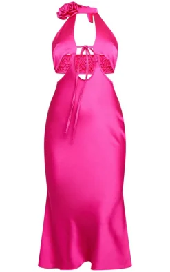 Satin Rose Applique Cut Out Detail Midi Dress-PrettyLittleThing Discount