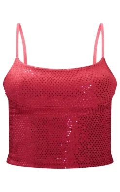PrettyLittleThing Sequin Jersey Bust Detail Long Top Hot Pink