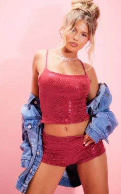 New PrettyLittleThing Sequin Jersey Hot Pants Hot Pink