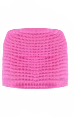 New PrettyLittleThing Sheer Waffle Low Rise Micro Mini Skirt Hot Pink