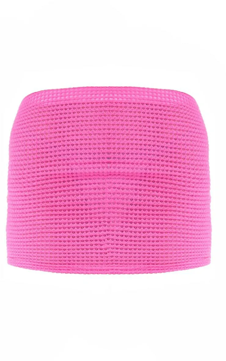 New PrettyLittleThing Sheer Waffle Low Rise Micro Mini Skirt Hot Pink
