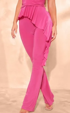 Clearance PrettyLittleThing Slinky Flared Pants Hot Pink