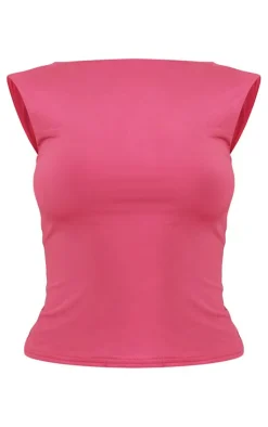 Best PrettyLittleThing Slinky Open Back Cap Sleeve Longline Top Hot Pink