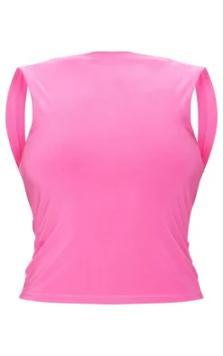 New PrettyLittleThing Slinky Open Back Longline Top Hot Pink