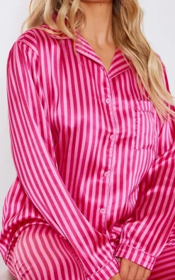 PrettyLittleThing Christmas Gifts*Hot Stripe Print Satin Long PJ Set