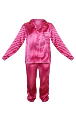 PrettyLittleThing Christmas Gifts*Hot Stripe Print Satin Long PJ Set