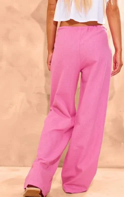 Hot Pink Structured Linen Look Drawstring Elasticated Pants