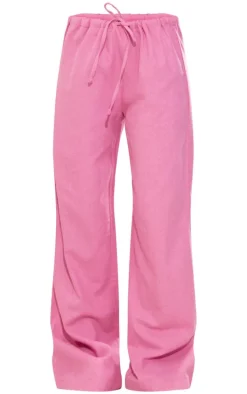 Hot Pink Structured Linen Look Drawstring Elasticated Pants