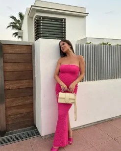 New PrettyLittleThing Textured High Waist Maxi Skirt Hot Pink
