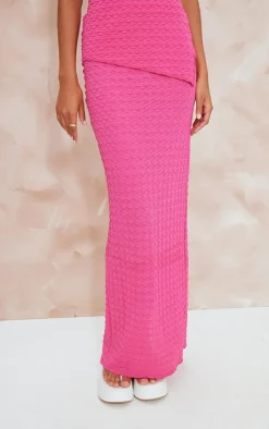 New PrettyLittleThing Textured High Waist Maxi Skirt Hot Pink