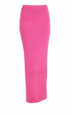 New PrettyLittleThing Textured High Waist Maxi Skirt Hot Pink