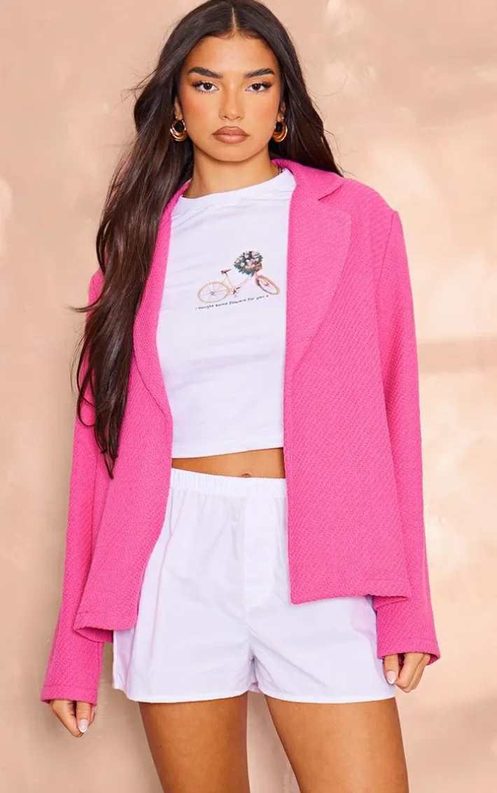 Hot Pink Textured Oversized Structured Minimal Blazer