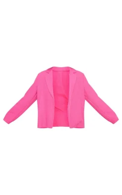 Hot Pink Textured Oversized Structured Minimal Blazer