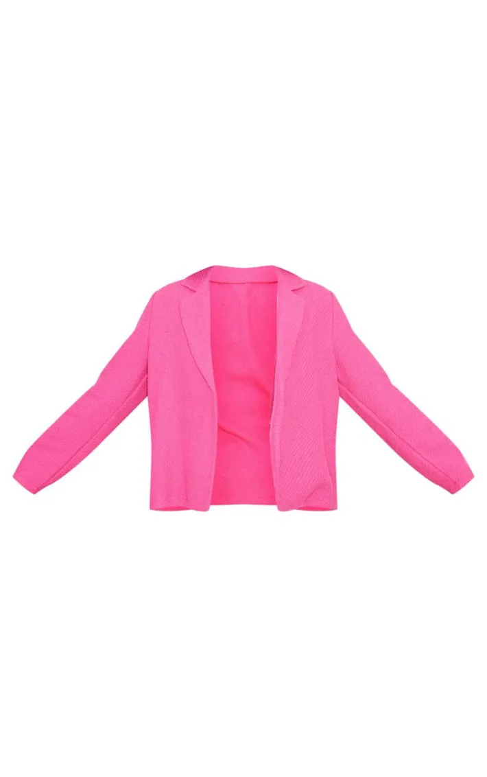 Hot Pink Textured Oversized Structured Minimal Blazer