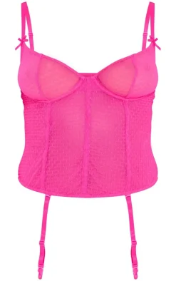 Hot Pink Textured Panelled Mesh Underwired Corset