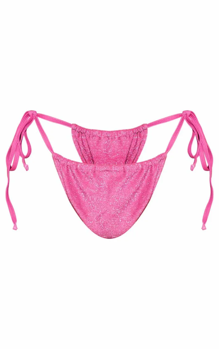 Hot Pink Tie Side Glitter Bikini Bottoms