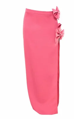 Hot Pink Woven Bow Thigh Detail Maxi Skirt