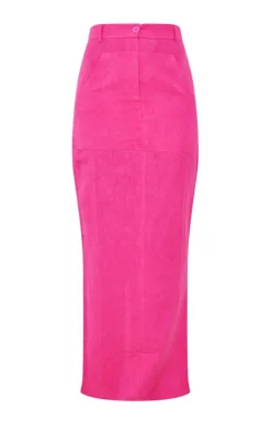 New PrettyLittleThing Woven High Waist Split Hem Midi Skirt Hot Pink