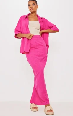 PrettyLittleThing Woven Oversized Boxy Short Sleeve Shirt Hot Pink