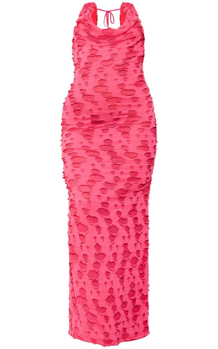 Woven Textured Cowl Neck Maxi Dress-PrettyLittleThing Discount
