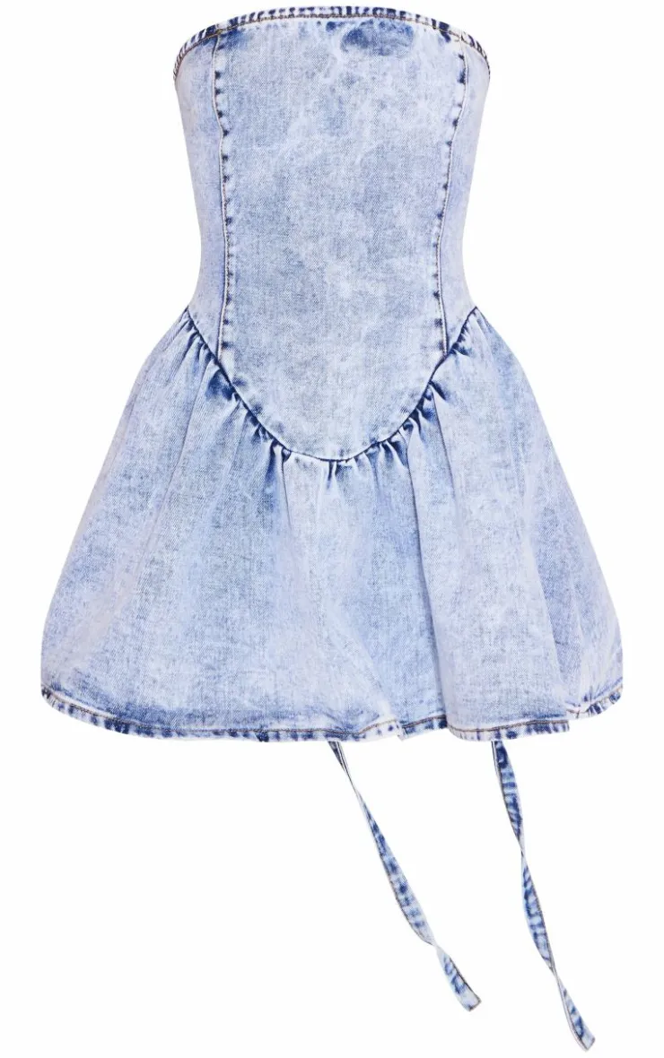 Lace Up Corset Style Back Denim Puffball Dress-PrettyLittleThing Outlet