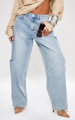 PrettyLittleThing Christmas Shop*Split Cut Out Denim Boyfriend Jeans