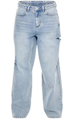 PrettyLittleThing Christmas Shop*Split Cut Out Denim Boyfriend Jeans